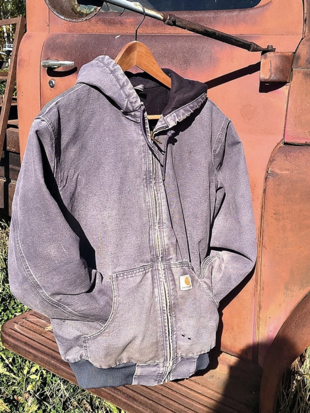 Vintage Carhartt Duck Active Jacket Quilted Flannel Lined Gray Medium